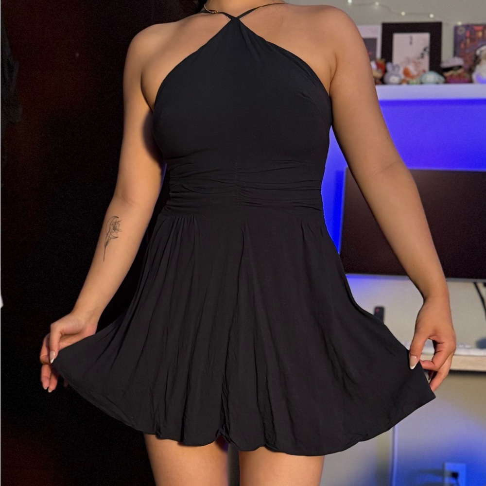 Black Tie-Back Halter Dress